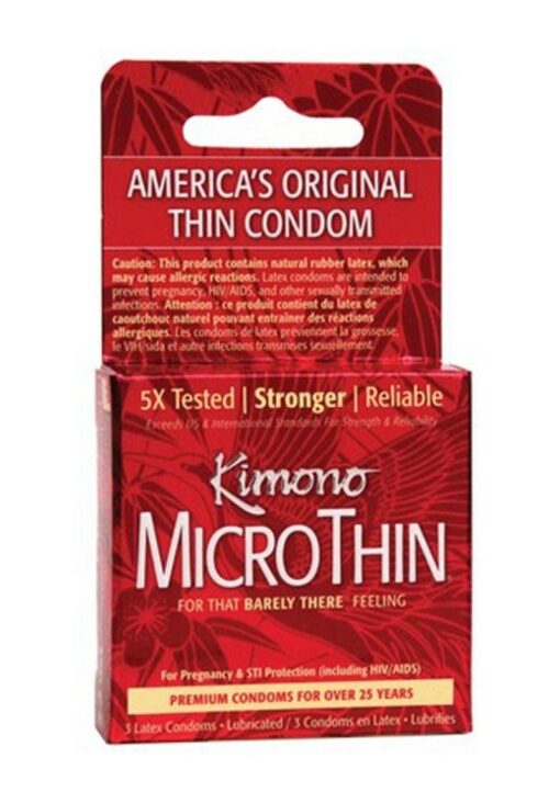 Kimono MicroThin Ultra Thin Premium Lubricated Latex Condoms 3 Pack