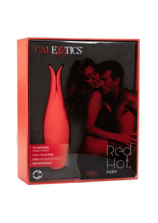 Red Hot Fury Rechargeable Silicone Vibrator with Clitoral Stimulation - Red