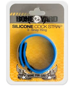 Boneyard Silicone Cock Strap 3-Snap Ring - Blue