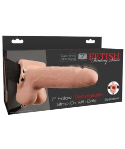 Fetish Fantasy Series Hollow Rechargeable Strap-On Dildo with Balls and Harness 7in - Vanilla