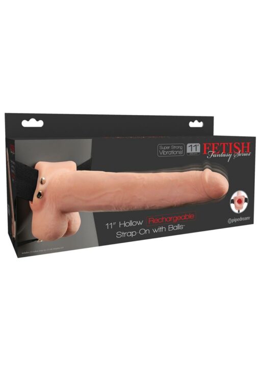 Fetish Fantasy Series Hollow Rechargeable Strap-On Dildo with Balls and Harness 11in - Vanilla