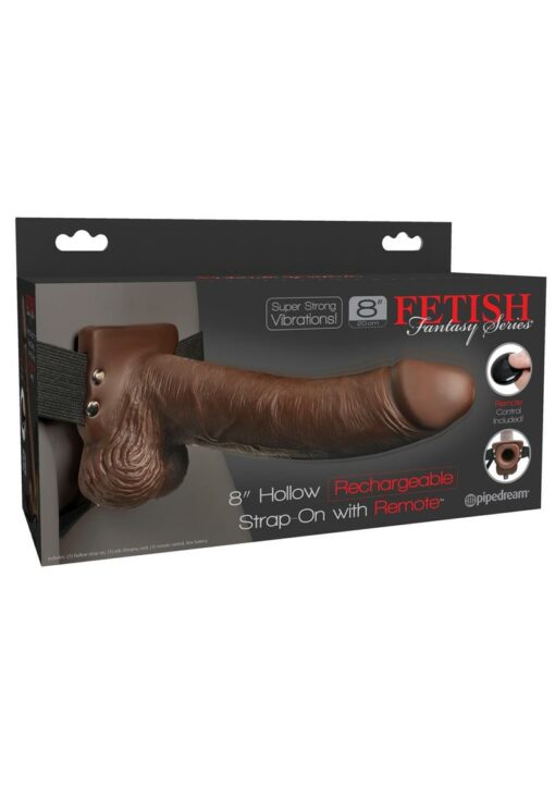 Fetish Fantasy Series Rechargeable Hollow Strap-on Dildo with Balls and Harness with Wireless Remote Control 8in - Chocolate