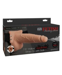 Fetish Fantasy Series Hollow Squirting Strap-On Dildo with Balls and Harness 7.5in - Vanilla
