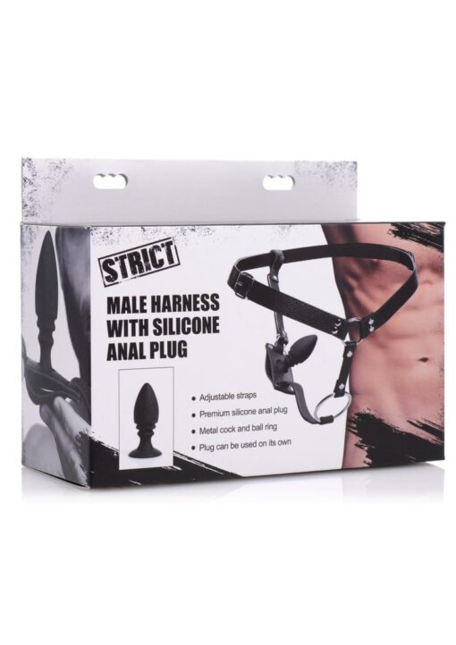 Strict Male Harness with Silicone Anal Plug - Black