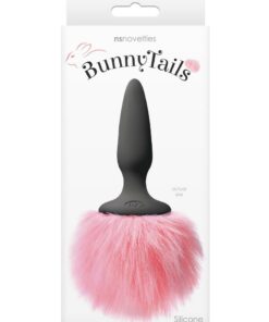 Bunny Tails Mini Silicone Butt Plug - Pink Fur - Black