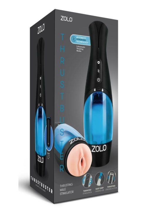 ZOLO Thrustbuster Rechargeable Vibrating Masturbator - Pussy - Blue/Black