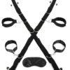 Lux Fetish Over The Door Cross with 4 Universal Soft Restraint Cuffs - Black