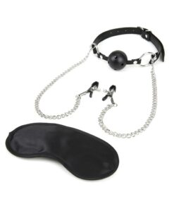 Lux Fetish Breathable Ball Gag with Nipple Clamps Adjustable