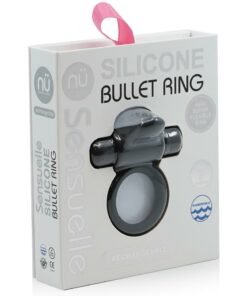 Nu Sensuelle Silicone Bullet Ring Rechargeable Vibrating Cock Ring - Black