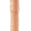 Natural Realskin Vibrating Uncircumcised Penis Extender with Scrotum Ring - Vanilla