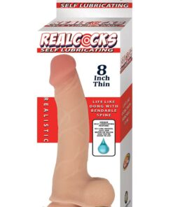 Realcocks Self Lubricating Bendable Thin Dildo with Balls 8in - Vanilla