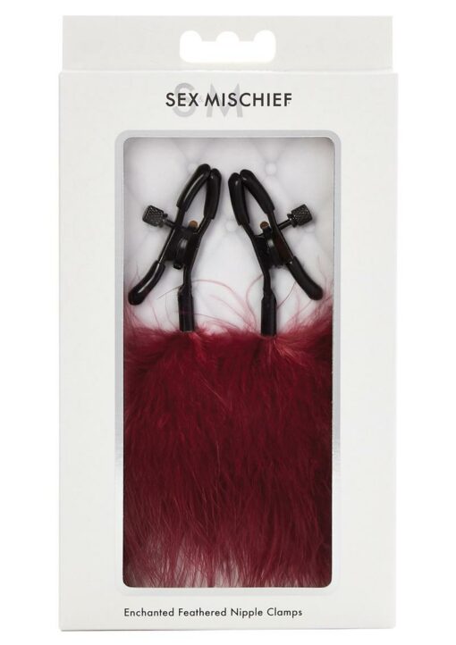 Sex and Mischief Enchanted Feather Nipple Clamps - Red/Black