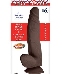 Realcocks Dual Layered #6 Bendable Dildo Curved 8in - Chocolate