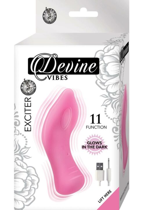 Devine Vibes Exciter Rechargeable Silicone Glow In The Dark Vibrator - Pink