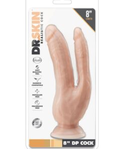 Dr. Skin Dual Penetrating Dildo with Suction Cup 8in - Vanilla