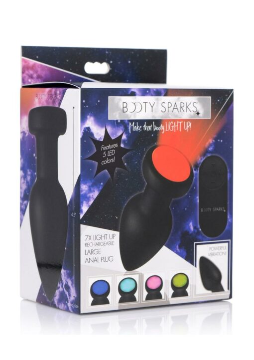 Booty Sparks Silicone Vibrating LED Plug - Large - Black
