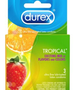Durex Condoms Tropical Assorted Flavors and Colors 3-Pack