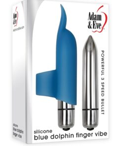 Adam and Eve Silicone Blue Dolphin Finger Vibrator - Blue/Silver