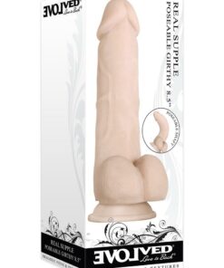 Real Supple Girthy Poseable Dildo with Balls 8.5in - Vanilla