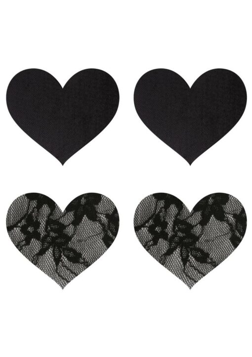 Satin and Lace Hearts Pasties - Black