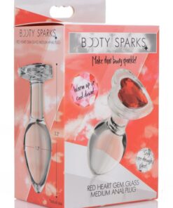 Booty Sparks Red Heart Glass Anal Plug - Medium - Red/Clear