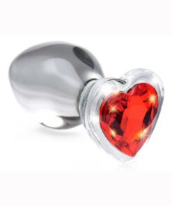 Booty Sparks Red Heart Glass Anal Plug - Medium - Red/Clear