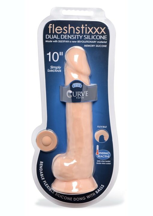 Fleshstixxx Dual Density Silicone Bendable Dong with Balls 10in - Vanilla