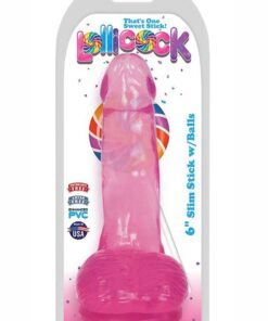 Lollipop Slim Stick Dildo with Balls 6in - Cherry Ice