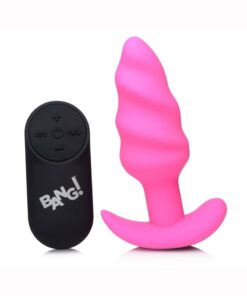 Bang! 21x Vibrating Silicone Rechargeable Swirl Butt Plug with Remote Control - Pink