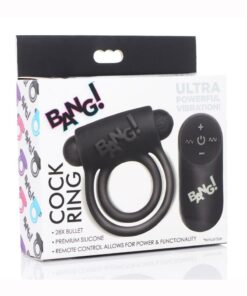 Bang! Silicone Rechargeable Cock Ring and Bullet with Remote Control - Black