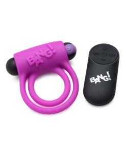 Bang! Silicone Rechargeable Cock Ring and Bullet with Remote Control - Purple