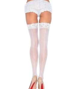 Leg Avenue Sheer Stocking with Backseam and Lace Top - O/S - White