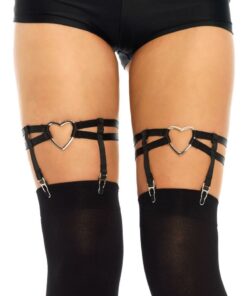 Leg Avenue Dual Strap Elastic Garter Suspender with Heart - Black
