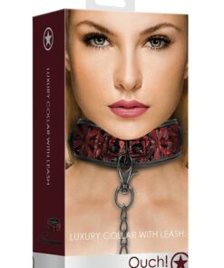Ouch! Luxury Collar with Leash - Burgundy