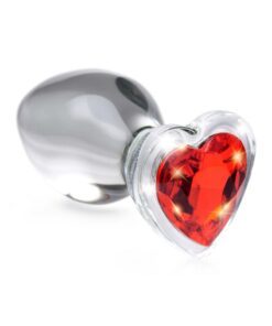 Booty Sparks Red Heart Gem Glass Anal Plug - Large - Red/Clear