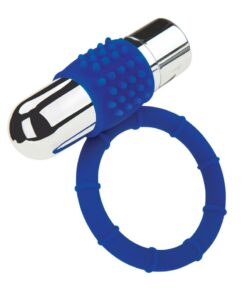 ZOLO Rechargeable Vibrating Silicone Cock Ring - Navy/Silver