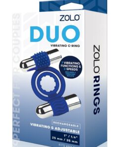 ZOLO Rechargeable Duo Vibrating Silicone Cock Ring - Navy/Silver