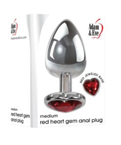 Adam and Eve Heart Gem Anal Plug Medium - Silver/Red
