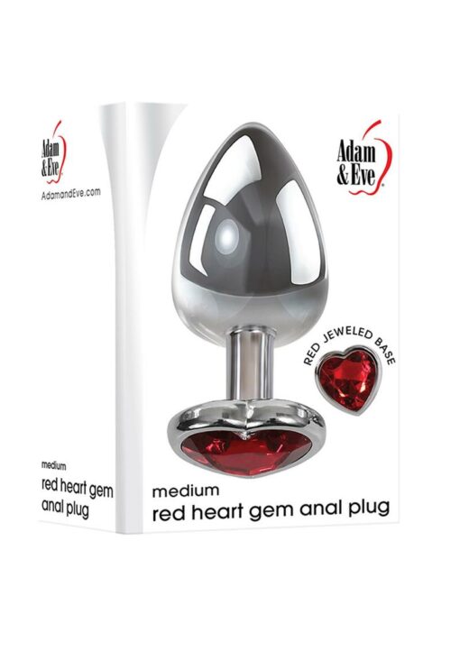 Adam and Eve Heart Gem Anal Plug Medium - Silver/Red