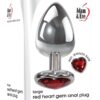 Adam and Eve Heart Gem Anal Plug Large - Silver/Red