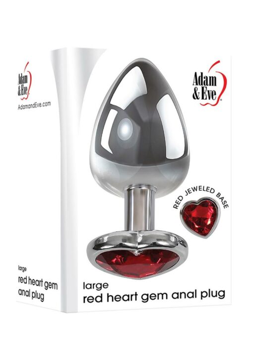 Adam and Eve Heart Gem Anal Plug Large - Silver/Red