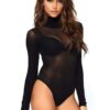 Leg Avenue Opaque High Neck Long Sleeved Bodysuit with Snap Crotch - O/S - Black