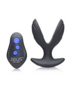 Zeus Electro-Spread 64X Vibrating and E-Stim Silicone Rechargeable Butt Plug with Remote Control - Black
