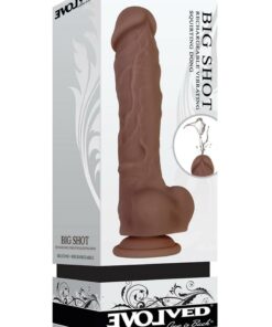 Big Shot Rechargeable Silicone Vibrating Squirting Dong with Balls 8in - Chocolate