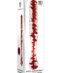 Adam and Eve Eve`s Sweetheart Swirl Glass Dildo 8.9in - Clear/Red