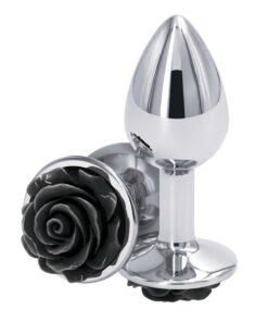 Rear Assets Rose Aluminum Anal Plug - Small - Black/Silver
