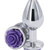 Rear Assets Rose Aluminum Anal Plug - Medium - Purple/Silver