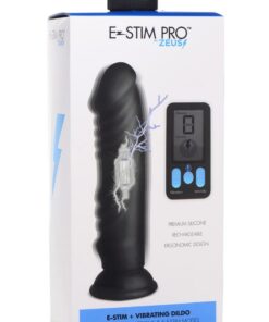 Zeus Vibrating and E-Stim Rechargeable Silicone Dildo with Remote Control 7.9in - Black