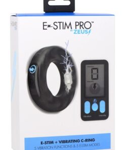 Zeus Vibrating and E-Stim Silicone Rechargeable Cock Ring with Remote Control - Black