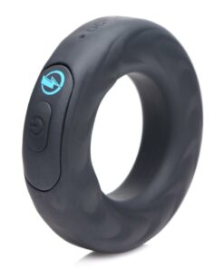 Zeus Vibrating and E-Stim Silicone Rechargeable Cock Ring with Remote Control - Black